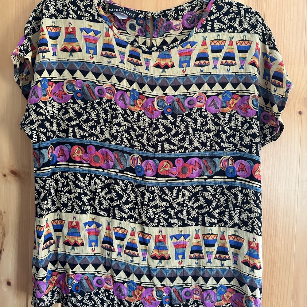 Carole Little Black and Purple Patterned Blouse